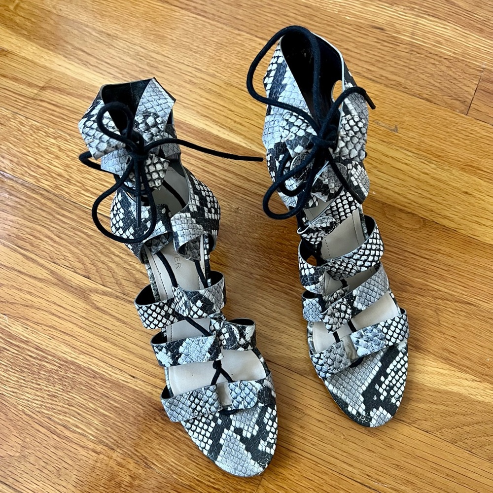 Marc Fisher Snake Print Block Heels Lace Up Sigh … - image 1